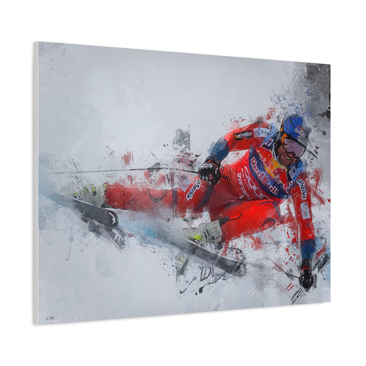 Captivating Aksel Lund Svindal Skiing Painting Print - Stretched Canvas Skiing Fine Art Print Poster- Ready to Hang Wall Art, Skier Gift