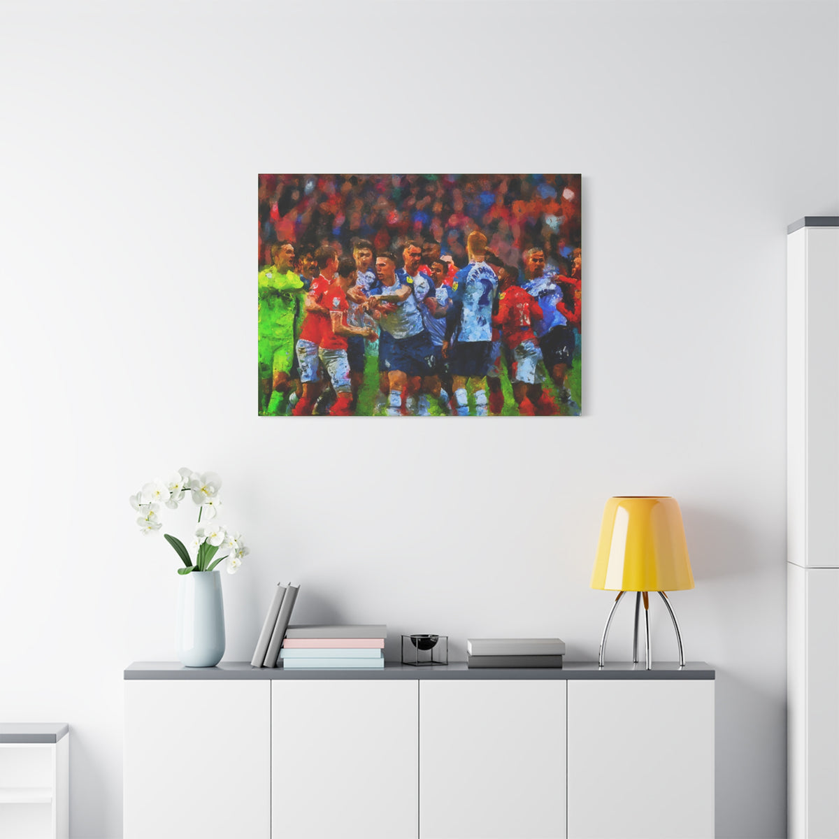 Blackpool vs. PNE Derby Ready to Hang Framed Impressionist Fine Art Painting Print Poster, Football Wall Art, Soccer Fan Gift