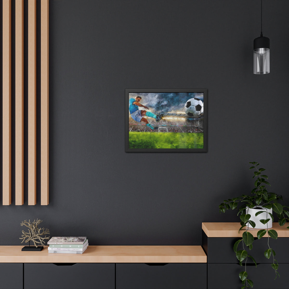 Striker's Triumph: Expressionist Soccer Art - Goal Unleashed! Ready to Hang Framed Watercolour Print, Football Wall Art, Soccer Fan Gift