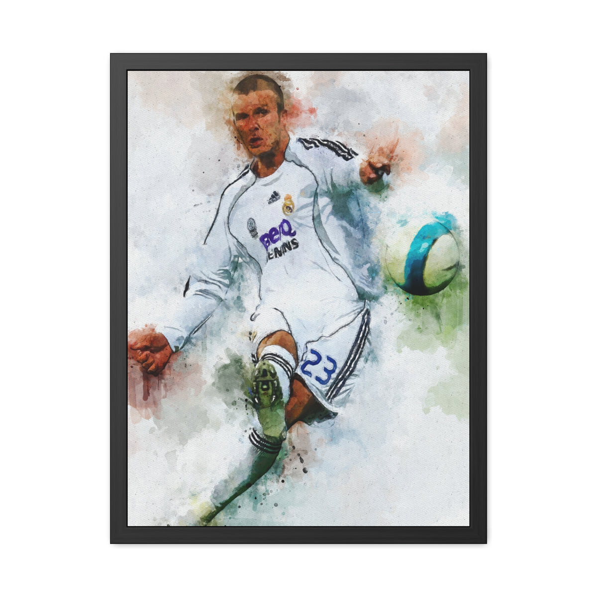 Celebrate Beckham: Expressionist Watercolour Portrait - Soccer Legend Art! Ready to Hang Framed Fine Art Print Poster, Football Wall Art, Soccer Fan Gift