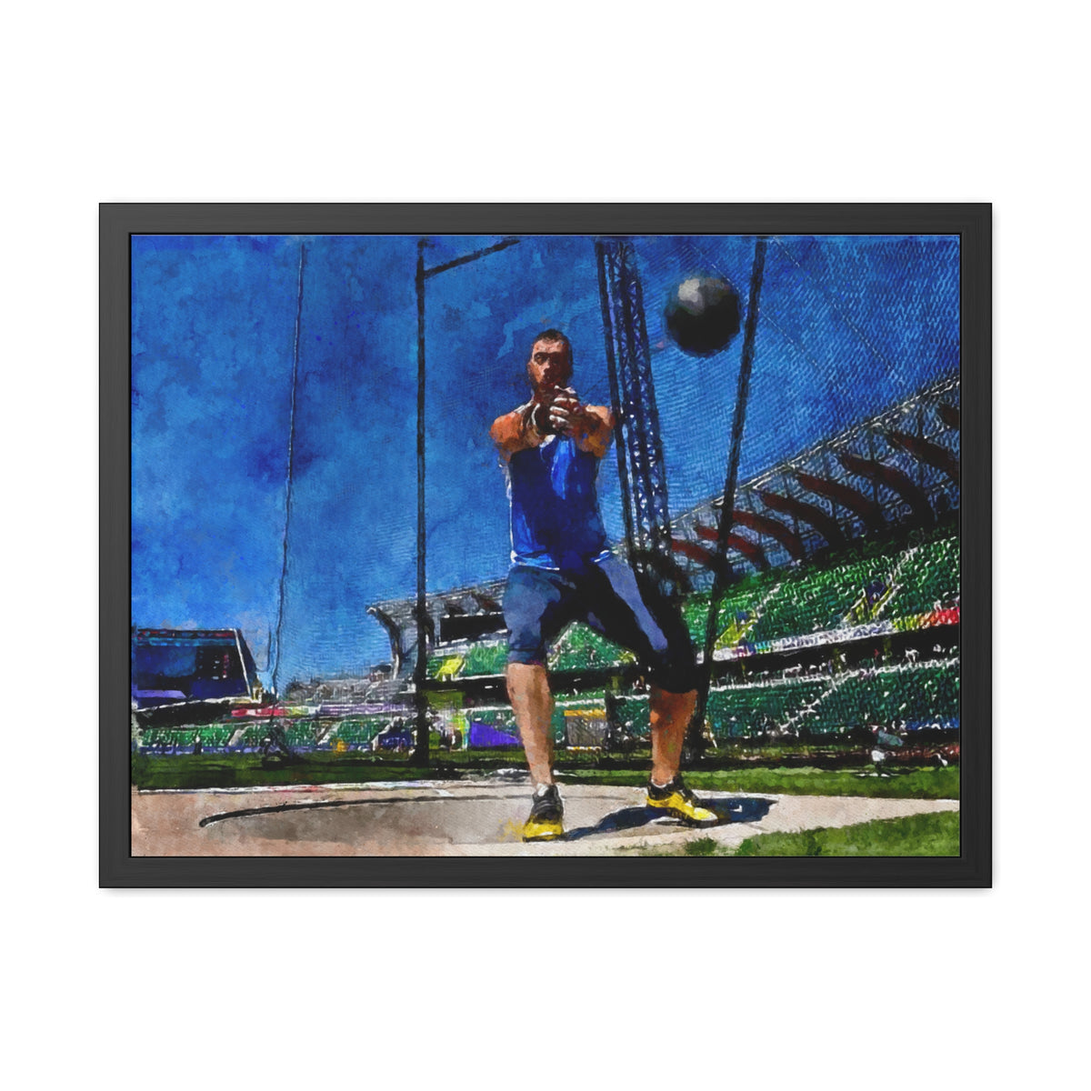Expressionist Art Watercolour Print of Hammer Thrower - Vibrant Brush Strokes & Splashes - Ready to Hang Framed Watercolour Fine Art Painting Print Poster, Athletics Wall Art, Athletics Fan Gift