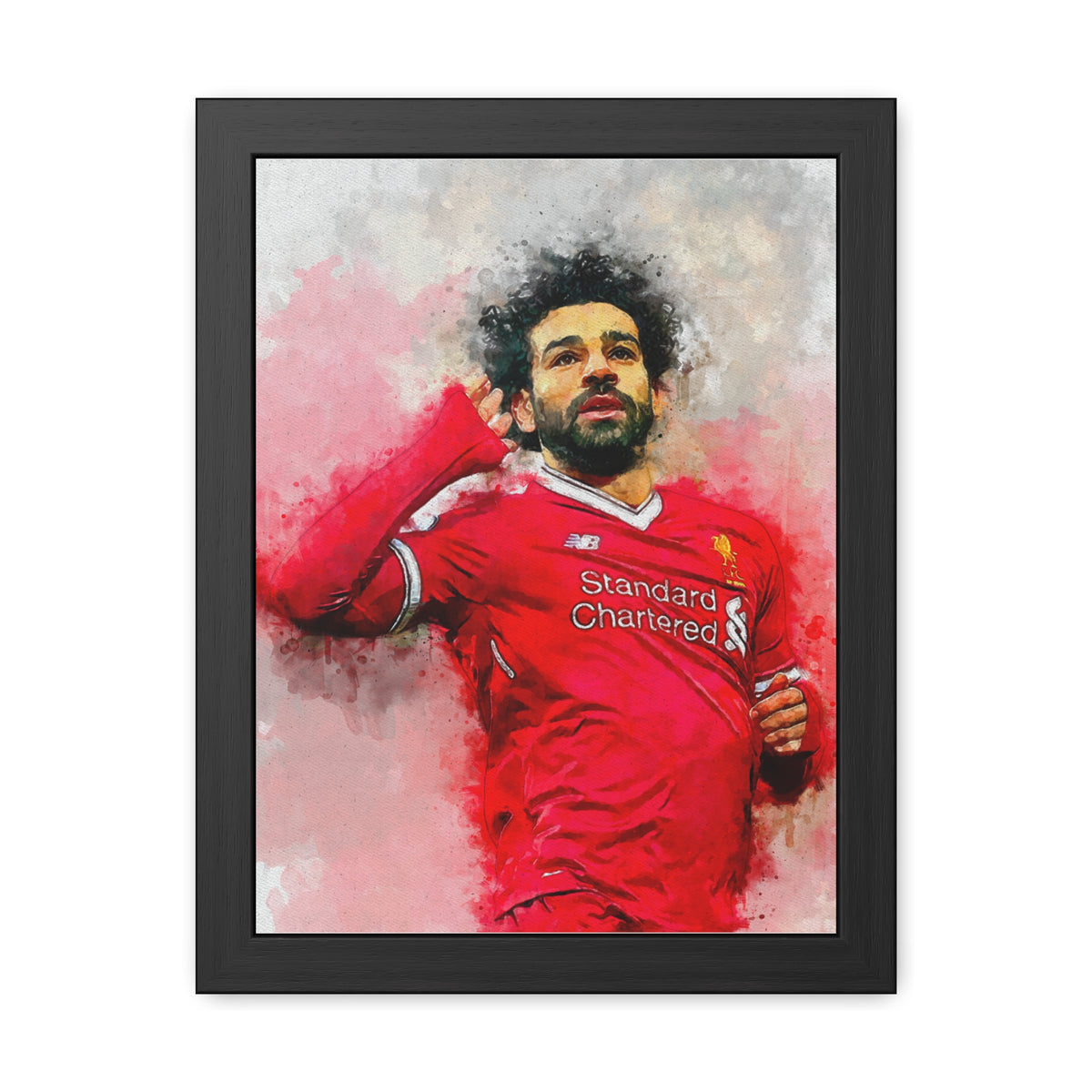 Celebrate Mohamed Salah with Expressionist Modern Art, Framed Watercolour Print Portrait, Premier League Champion, Ready to Hang Framed Watercolour Fine Art Painting Print Poster, Football Wall Art, Soccer Fan Gift