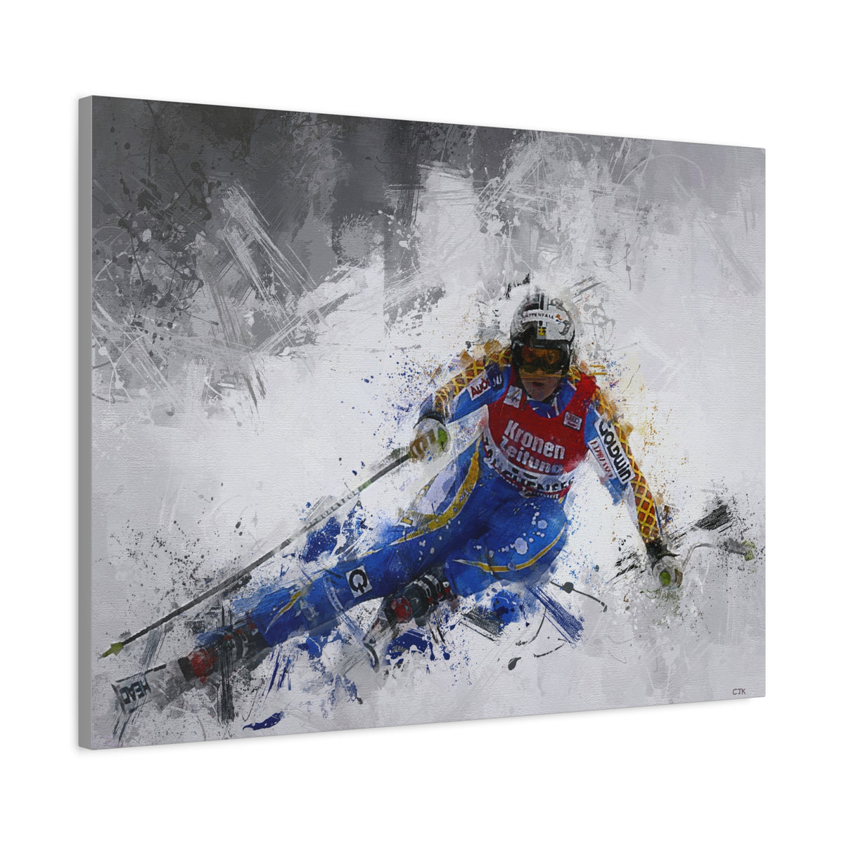Anja Pärson's Alpine Symphony Skiing Painting Print on Stretched Canvas Skiing Fine Art Print Poster- Ready to Hang Wall Art, Skier Gift