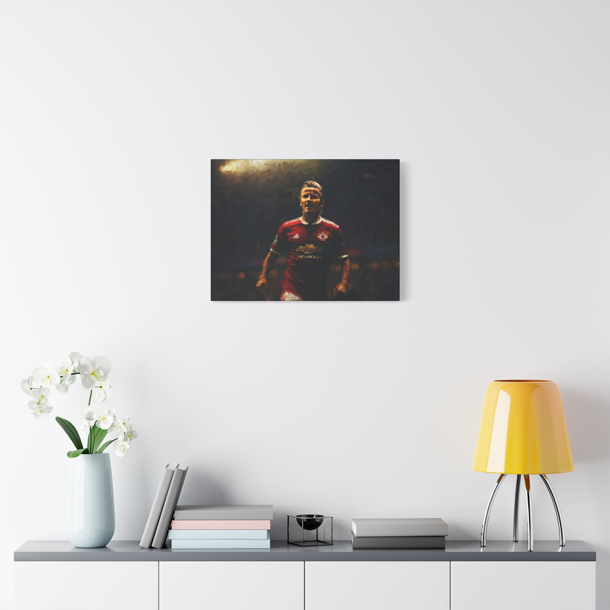 Beckham Brilliance Impressionist Portrait, Stretched Canvas Football Fine Art Print Poster, Ready to Hang Football Wall Art, Soccer Fan Gift