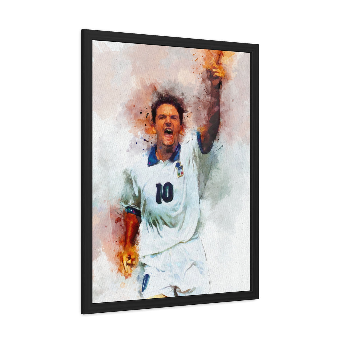 Roberto Baggio Expressionist Modern Art Framed Watercolour Portrait Painting, Ready to Hang Framed Watercolour Fine Art Painting Print Poster, Football Wall Art, Soccer Fan Gift