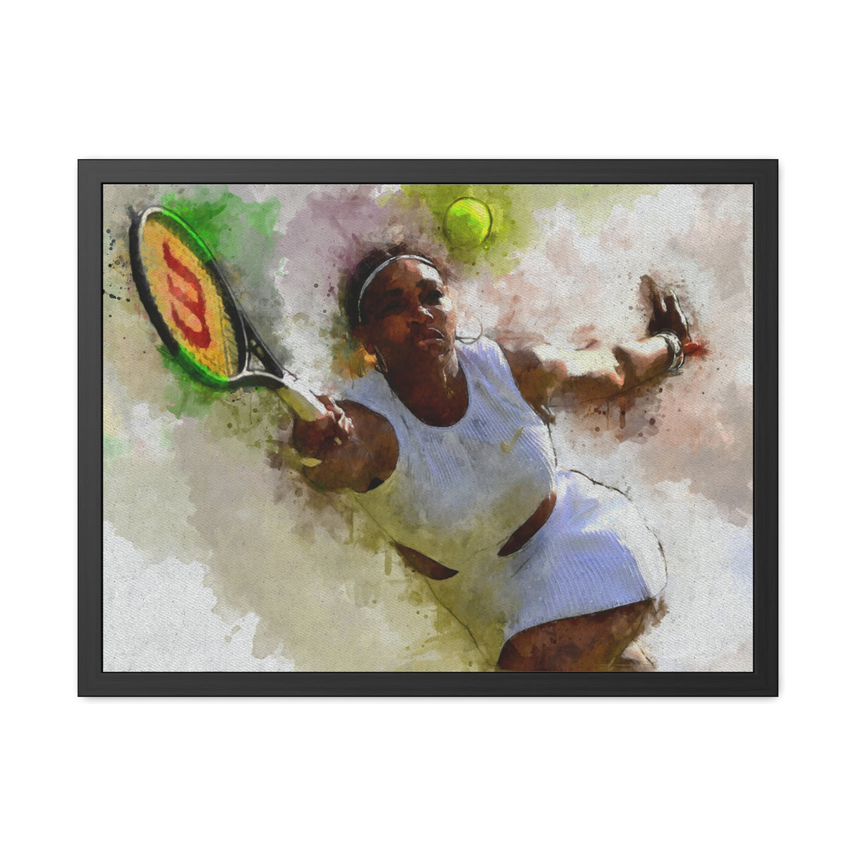 Serena Wiliams Expressionist Tennis Art: Ready to Hang Framed Watercolour Fine Art Painting Print Poster, Tennis Wall Art, Tennis Fan Gift