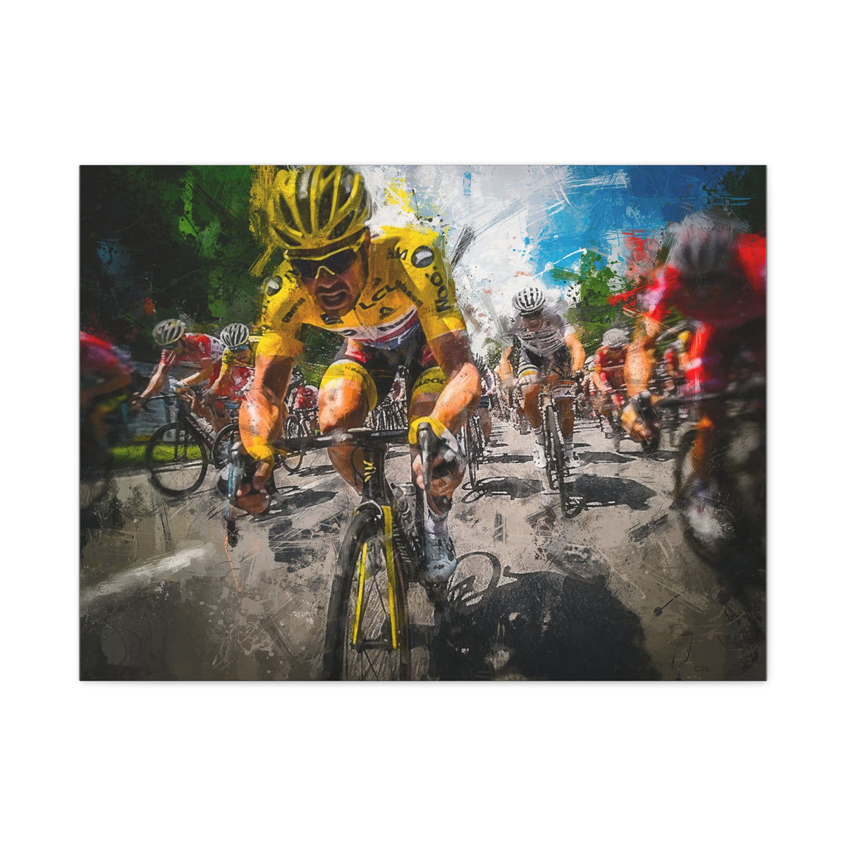 Tour de France Elegance: Yellow Jersey Dominance in Oil Painting Art Print