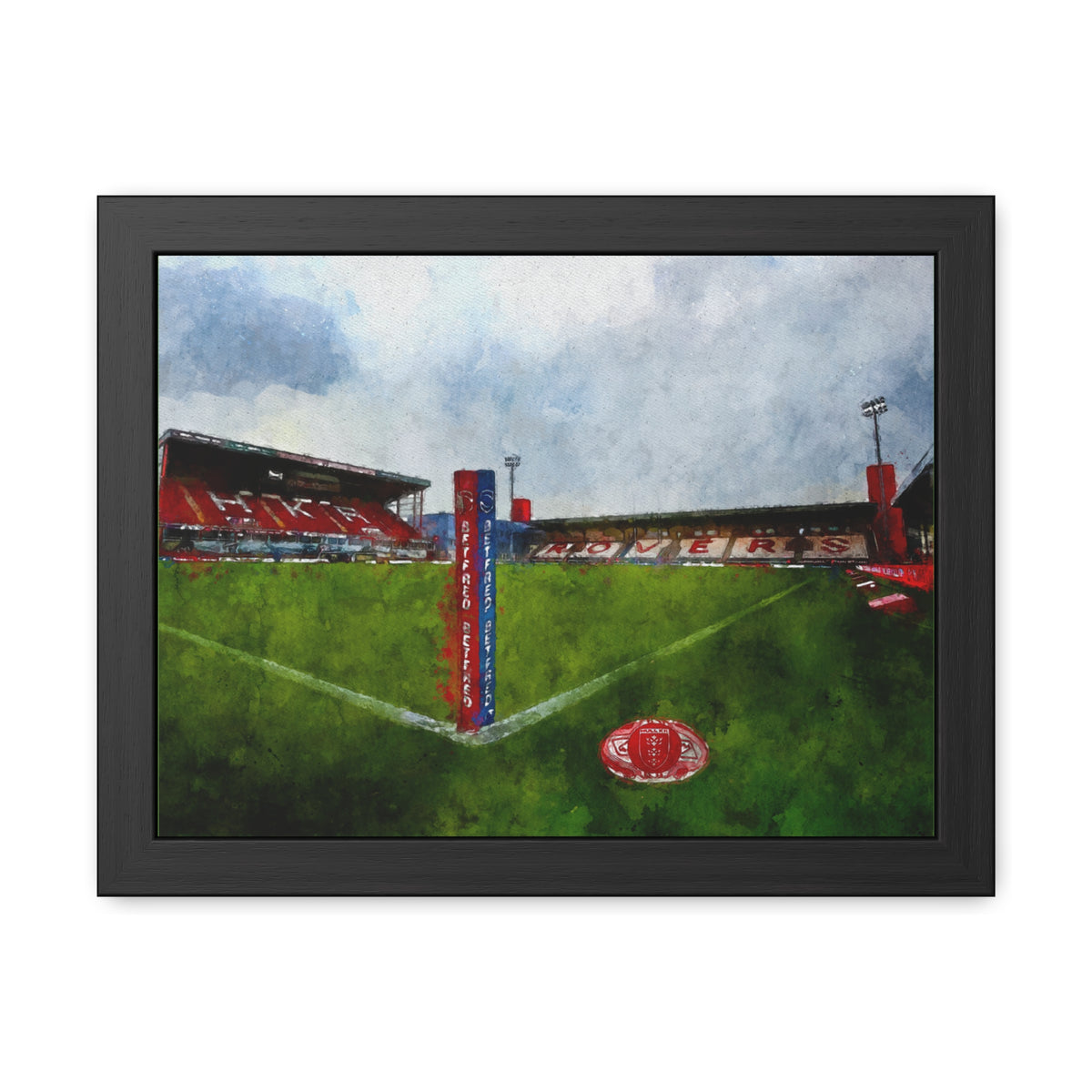 Craven Park Chronicles: Hull KR Expressionist Watercolour Painting - Ready to Hang Framed Fine Art Rugby Print Poster, KR Rugby Fan Gift