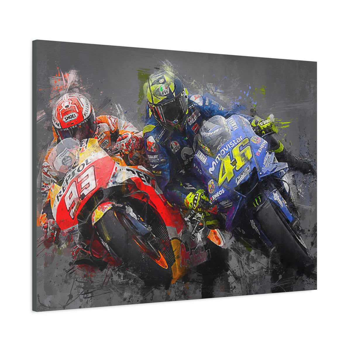 Dynamic Duel: Stretched Canvas Fine Art MotoGP Print Poster - Ready to Hang, Wall Art MotoGP Gift