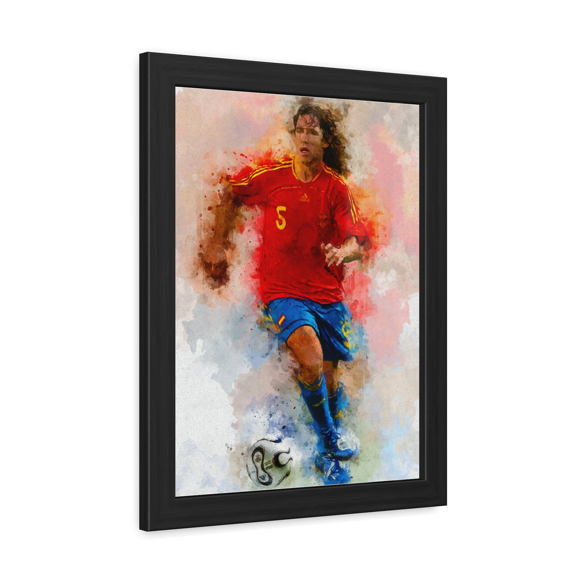 Celebrate Football Legend Carles Puyol with Expressionist Watercolour Portrait, Ready to Hang Framed Fine Art Painting Print Poster, Football Wall Art, Soccer Fan Gift