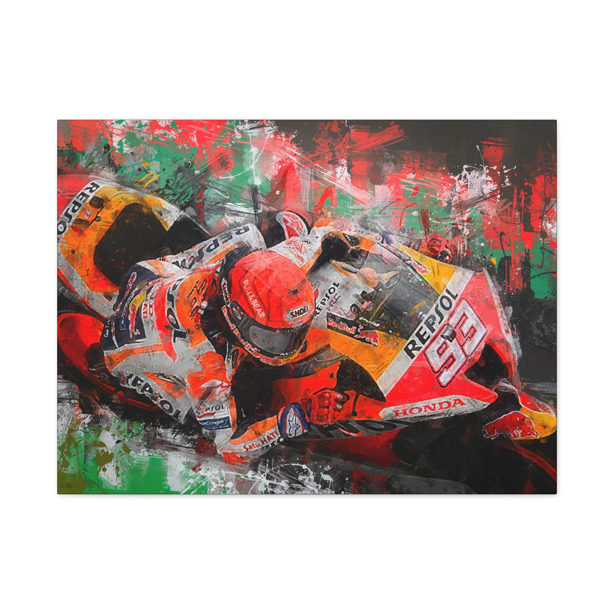 MotoGP Marc Marquez, Stretched Canvas Fine Art Print Poster, Ready to Hang, Wall Art Poster for Motorsports Enthusiasts, Perfect MotoGP Gift