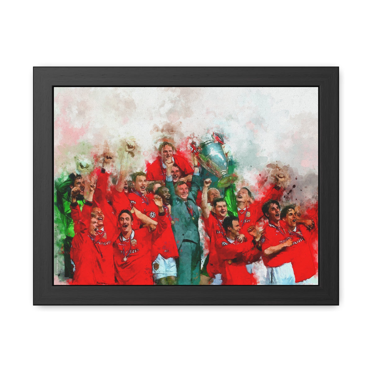 Champions League Winners 1999 Manchester United Watercolour Painting, Ready to Hang Framed Art Print Poster, Man U Fan Gift