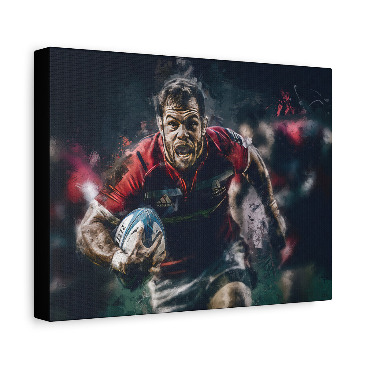Dynamic Rugby Passion: Expressionist Stretched Canvas Fine Art Painting Print Poster - Ready to Hang Wall Art,  Rugby Fan Gift