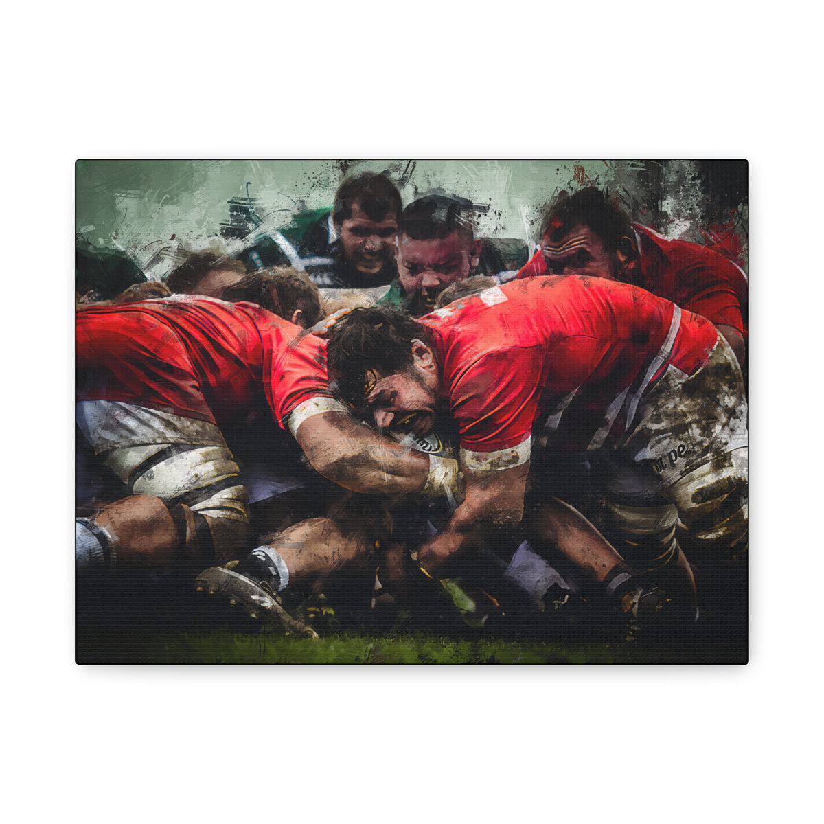 Rugby Scrum Intensity: Expressionist Fine Art Print on Stretched Canvas - Ready to Hang Wall Art, Perfect Rugby Fan Gift