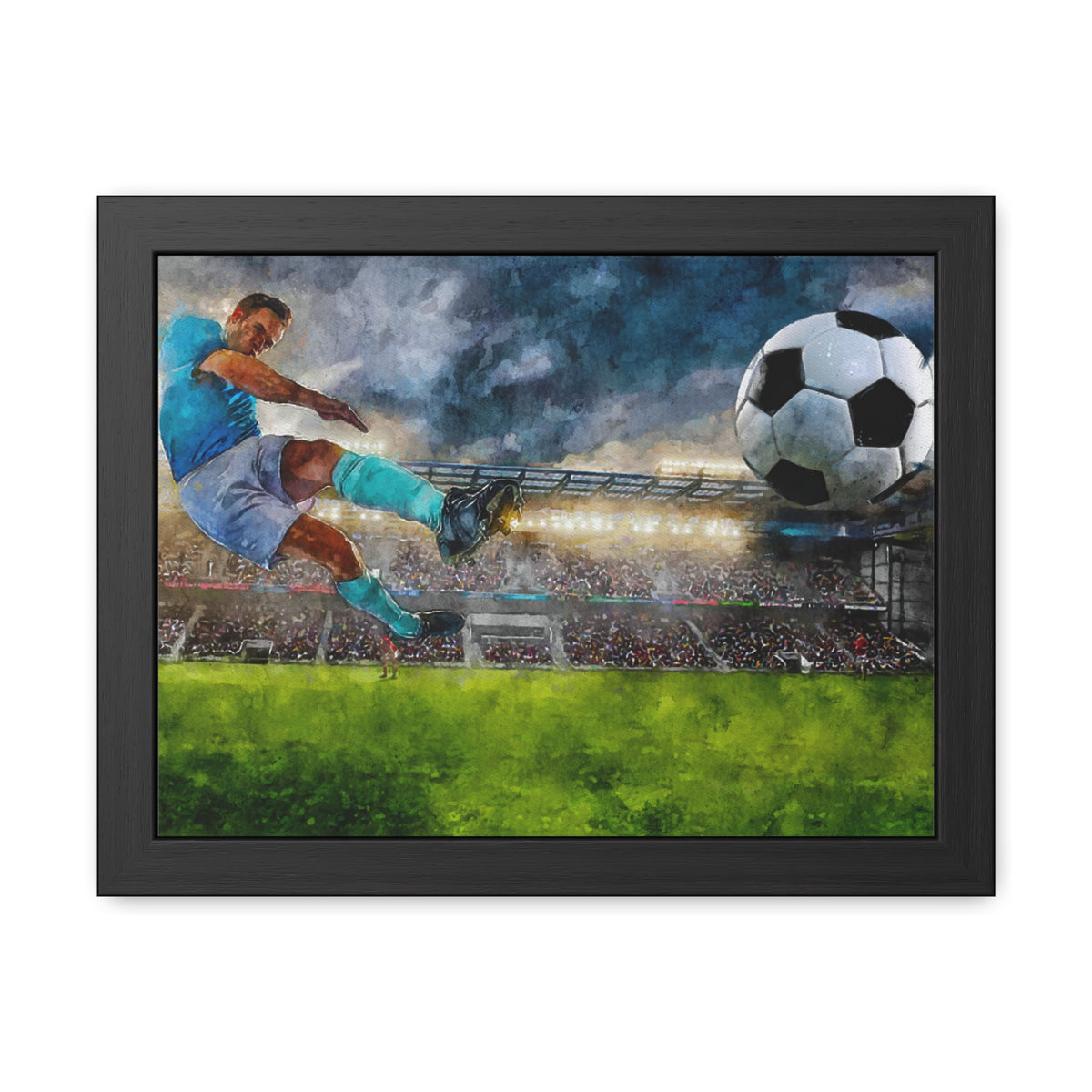 Striker's Triumph: Expressionist Soccer Art - Goal Unleashed! Ready to Hang Framed Watercolour Print, Football Wall Art, Soccer Fan Gift
