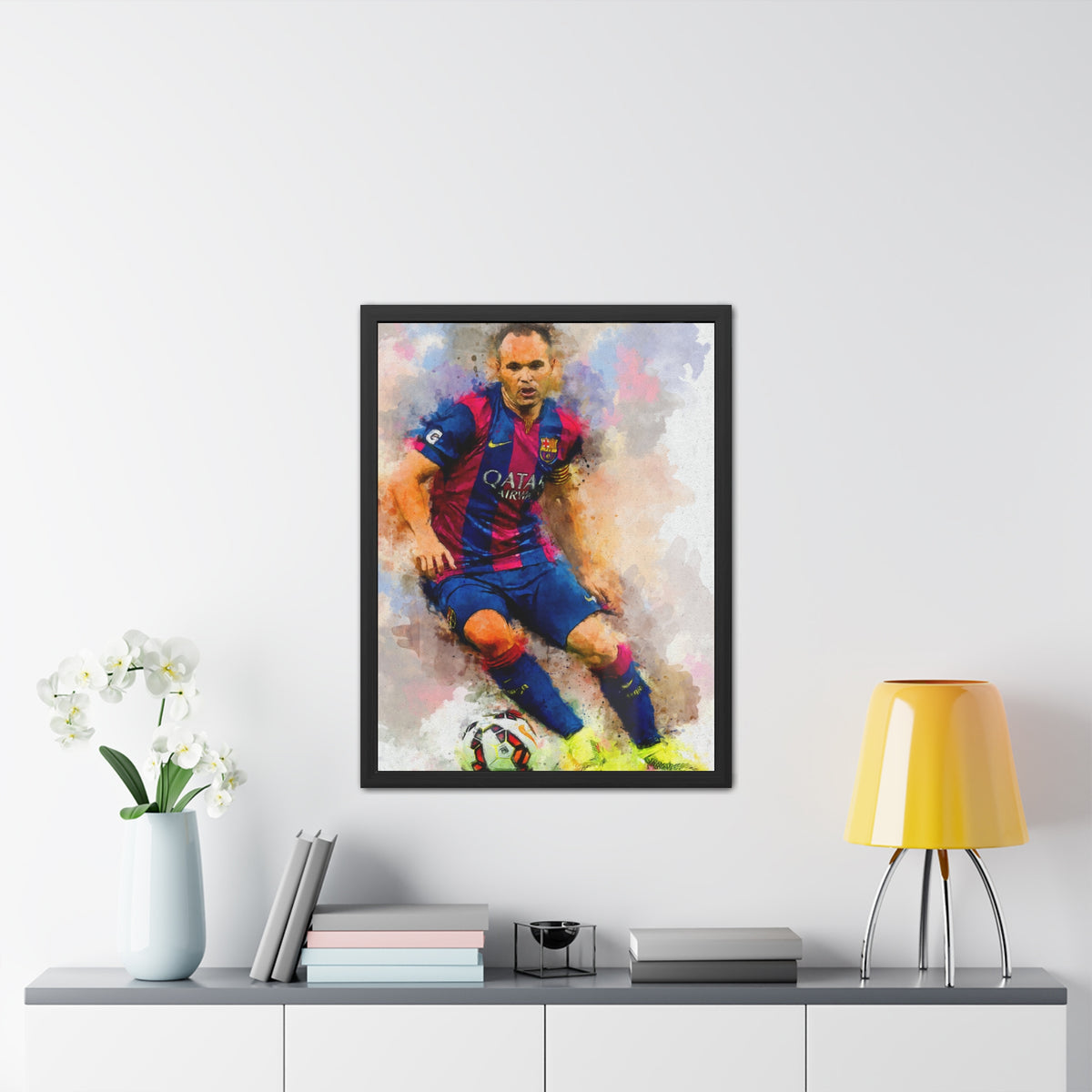 Andrés Iniesta Expressionist Portrait - Soccer Legend Art! Ready to Hang Framed Watercolour Fine Art Painting Print Poster, Football Wall Art, Soccer Fan Gift