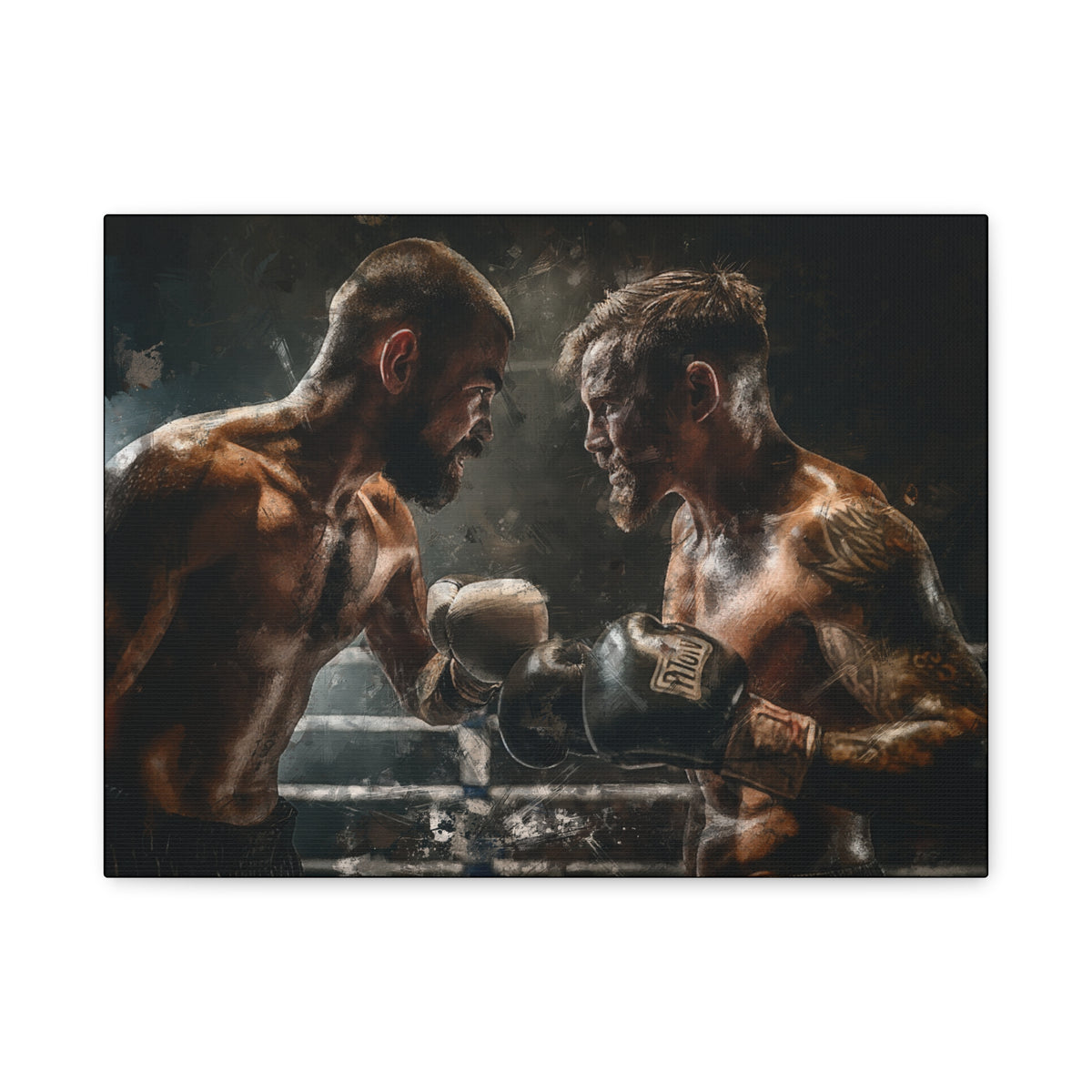 Boxing Ring Duel: Stretched Canvas Fine Art Boxing Print Poster - Ready to Hang, Wall Art Boxing Gift