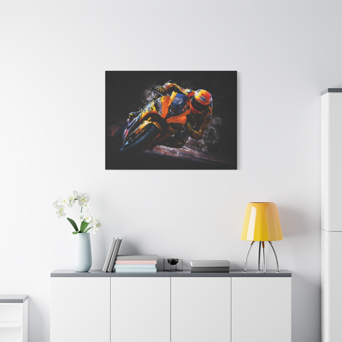 Impressionist MotoGP Bliss: Stretched Canvas Fine Art Print Poster - Ready to Hang, Wall Art MotoGP Gift