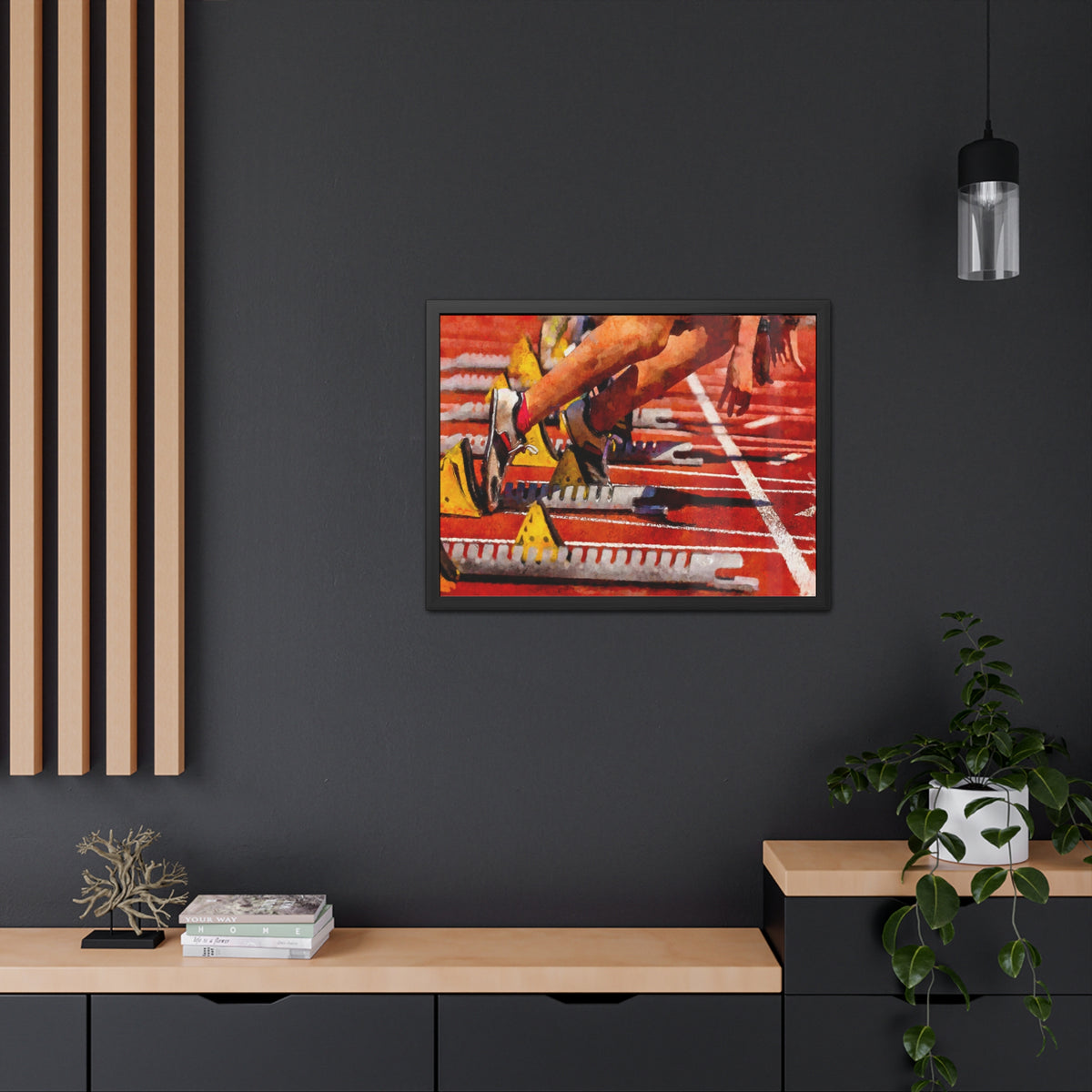 Capture the Sprint Race Thrill - Expressionist Modern Art Watercolour Painting Print, Ready to Hang Framed, Athletics Wall Art, Athletics Fan Gift
