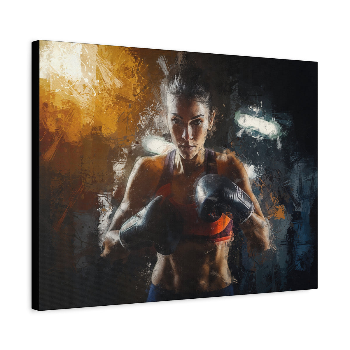 Embrace the Power: Woman Boxer - Stretched Canvas Fine Art Boxing Print Poster - Ready to Hang, Wall Art Boxing Gift