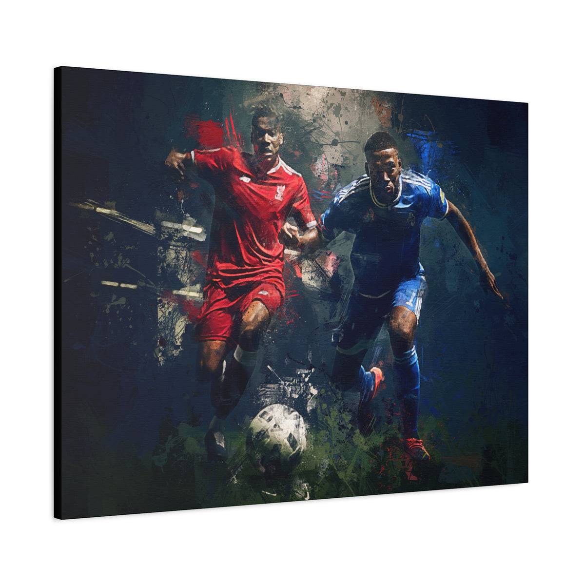 Rivalry Unleashed: Liverpool vs. Everton Expressionist Football Painting Print on Stretched Canvas. Ready to Hang Soccer Fan Gift