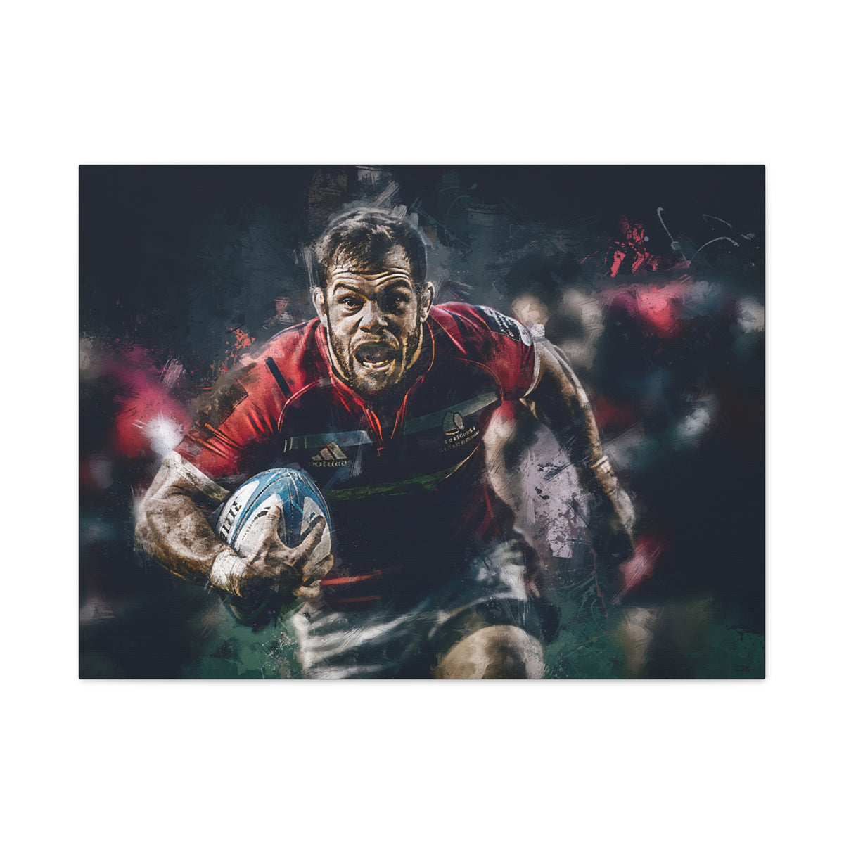 Dynamic Rugby Passion: Expressionist Stretched Canvas Fine Art Painting Print Poster - Ready to Hang Wall Art,  Rugby Fan Gift