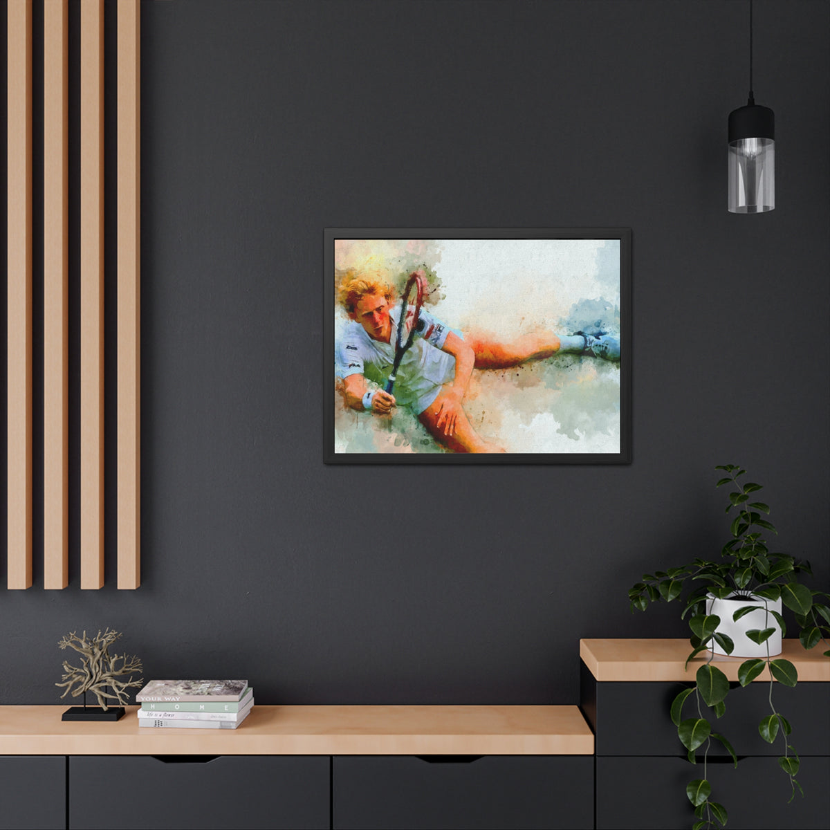 Boris Becker Expressionist Portrait: Ready to Hang Framed Watercolour Fine Art Painting Print Poster, Tennis Wall Art, Tennis Fan Gift