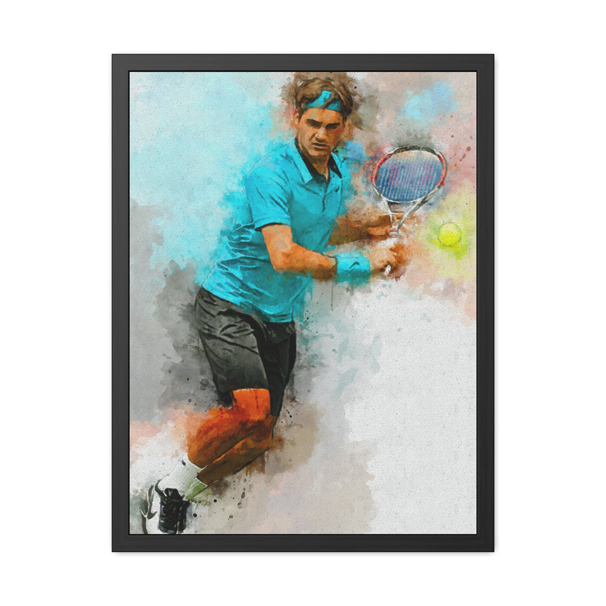 Roger Federer Expressionist Tennis Portrait: Ready to Hang Framed Watercolour Fine Art Painting Print Poster, Tennis Wall Art, Tennis Fan Gift