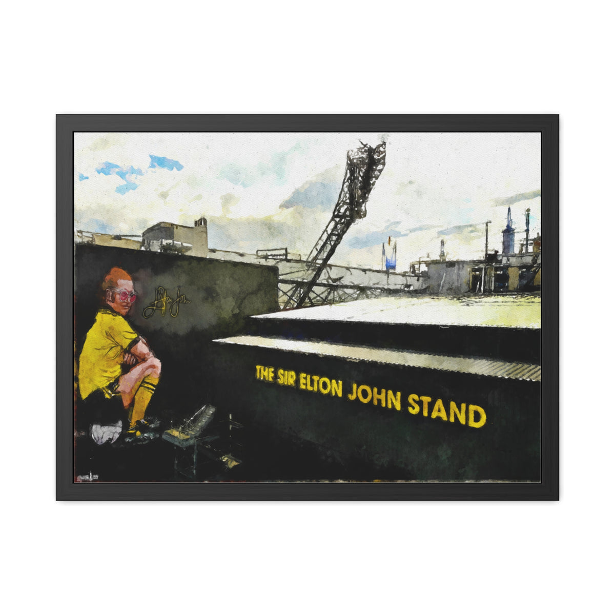Watford’s Vicarage Road, Ready to Hang Framed Watercolour Fine Art Painting Print Poster, Football Wall Art, Soccer Fan Gift
