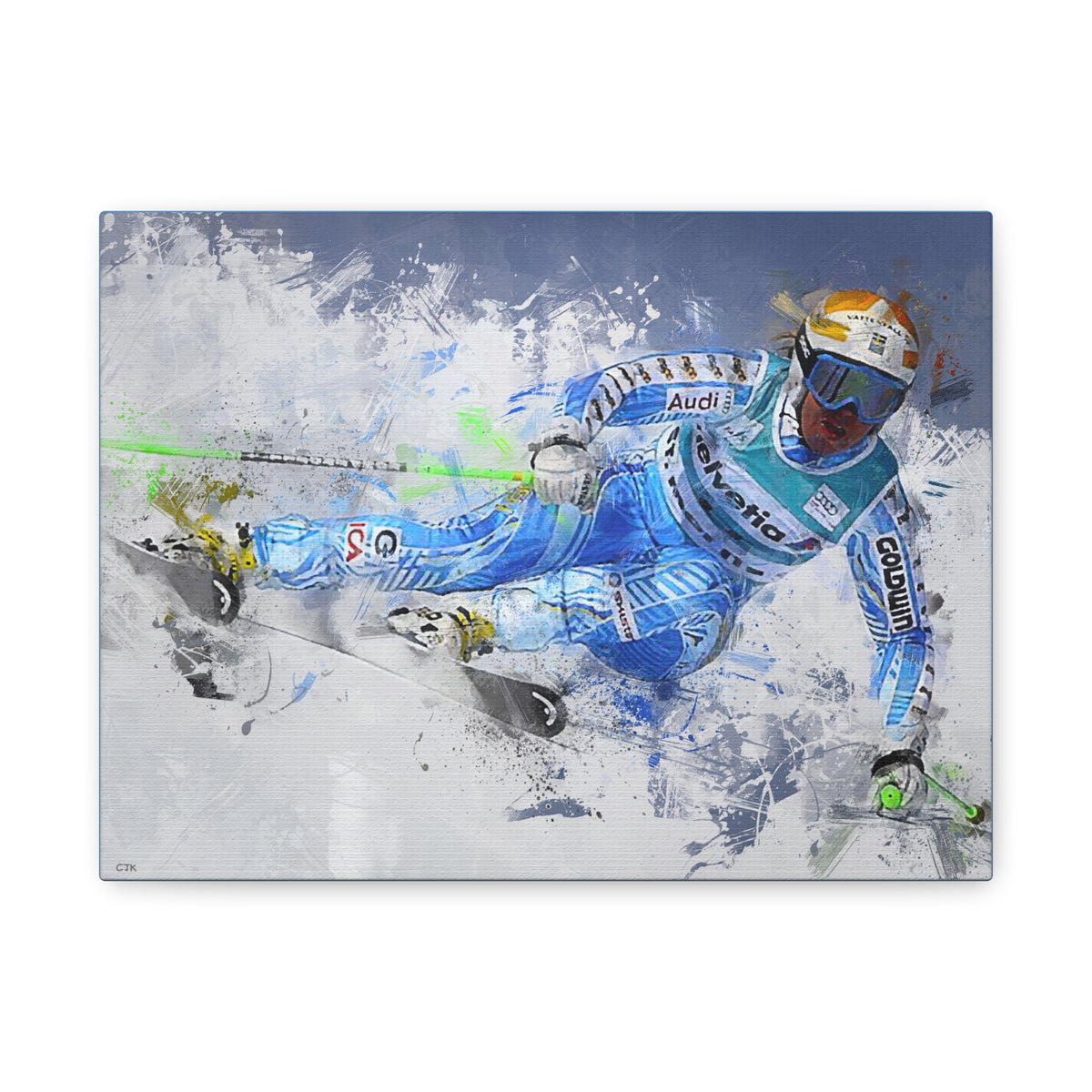 Anja Pärson's Alpine Elegance Skiing Painting Print on Stretched Canvas Skiing Fine Art Print Poster- Ready to Hang Wall Art, Skier Gift
