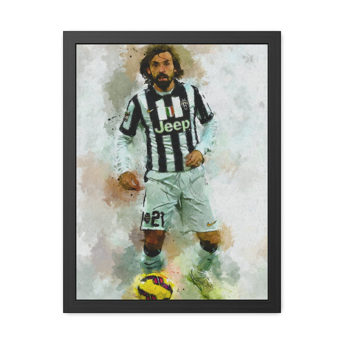Andrea Pirlo Expressionist Portrait - Soccer Maestro Art! Ready to Hang Framed Watercolour Fine Art Painting Print Poster, Football Wall Art, Soccer Fan Gift