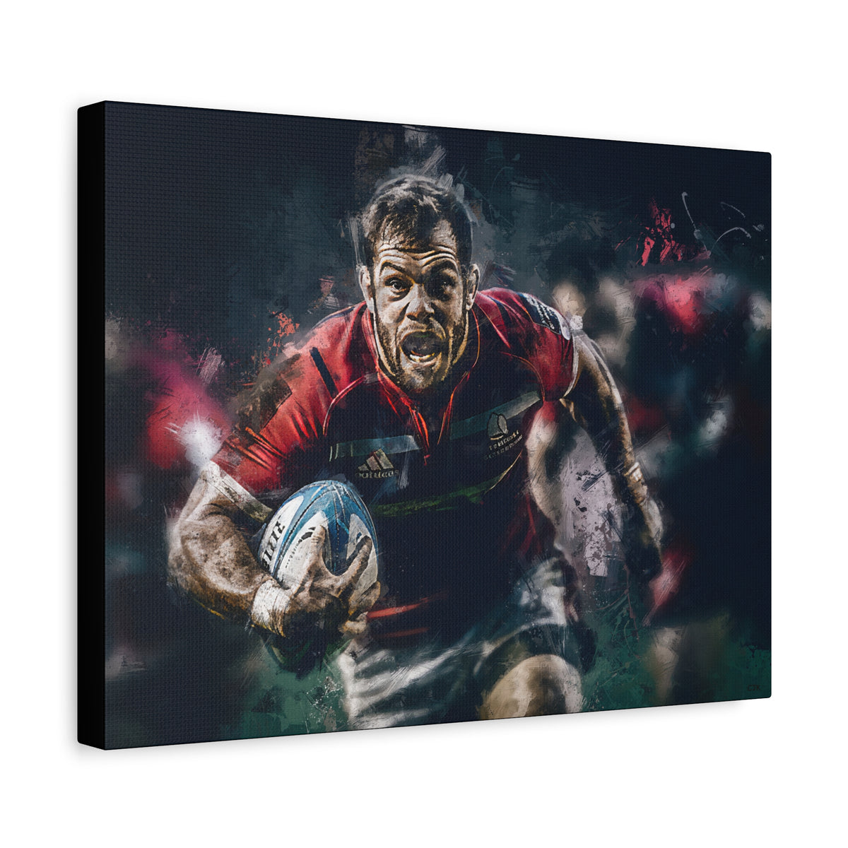 Dynamic Rugby Passion: Expressionist Stretched Canvas Fine Art Painting Print Poster - Ready to Hang Wall Art,  Rugby Fan Gift