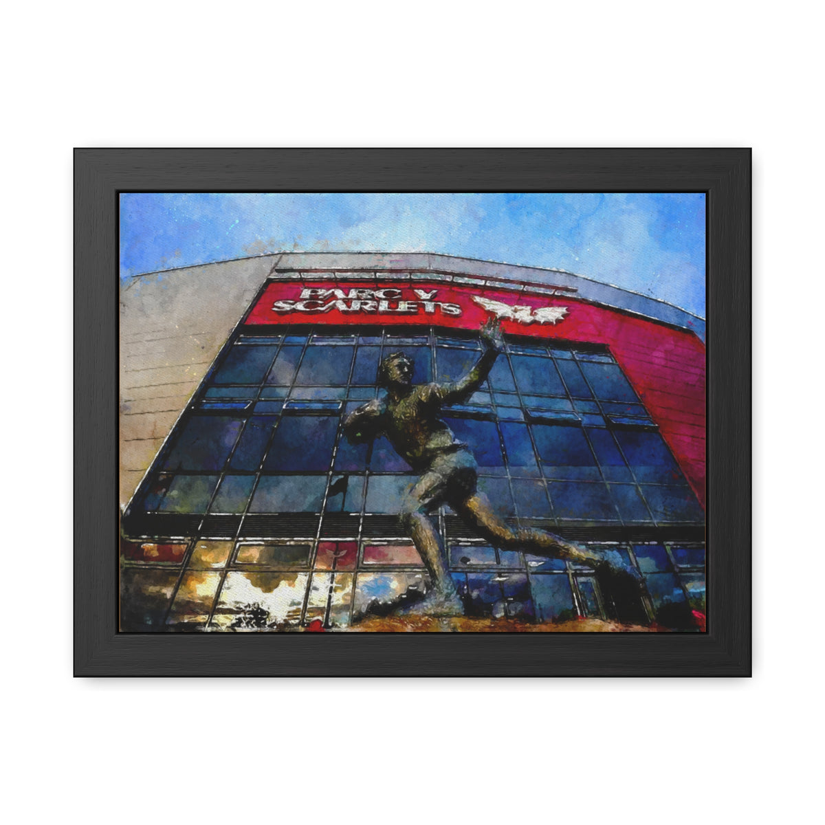 Parc y Scarlets Watercolour Painting - Ready to Hang Framed Fine Art Rugby Print Poster, Stadium Ground Wall Art, Scarlets Rugby Fan Gift