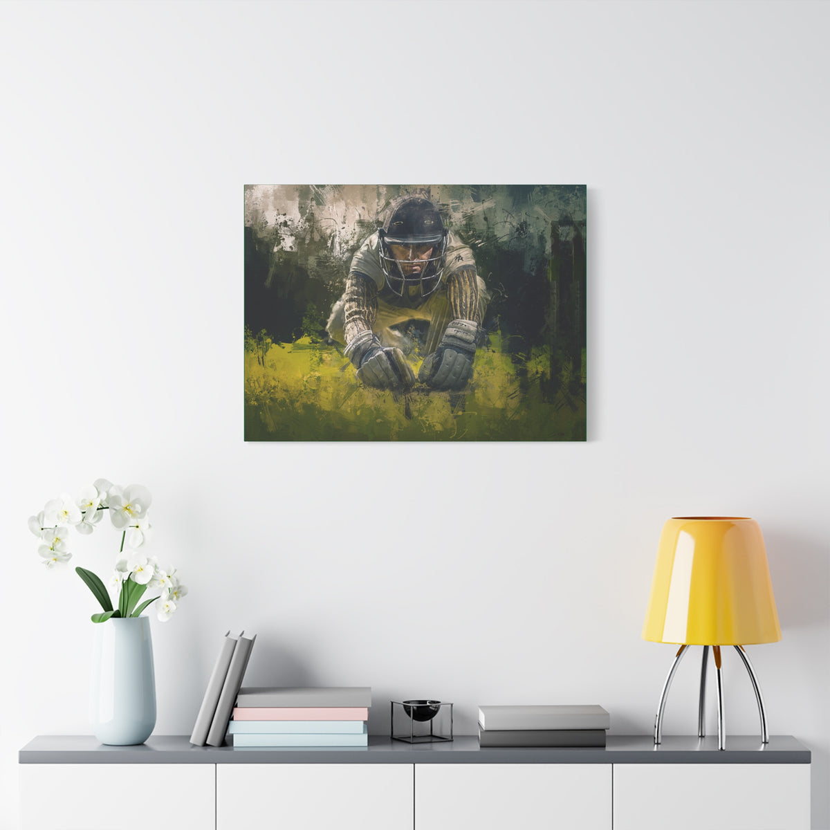 Dynamic Cricket Elegance: Wicketkeeper's Artful Presence - Canvas Art Print Poster - Ready to Hang Stretched Canvas Cricket Gift
