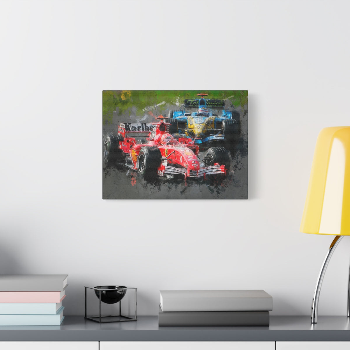 Race Day Drama: Stretched Canvas F1 Fine Art Print Poster - Ready to Hang, Wall Art Formula One Gift