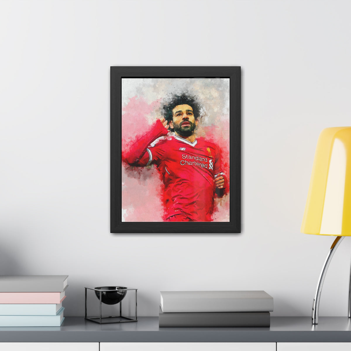 Celebrate Mohamed Salah with Expressionist Modern Art, Framed Watercolour Print Portrait, Premier League Champion, Ready to Hang Framed Watercolour Fine Art Painting Print Poster, Football Wall Art, Soccer Fan Gift