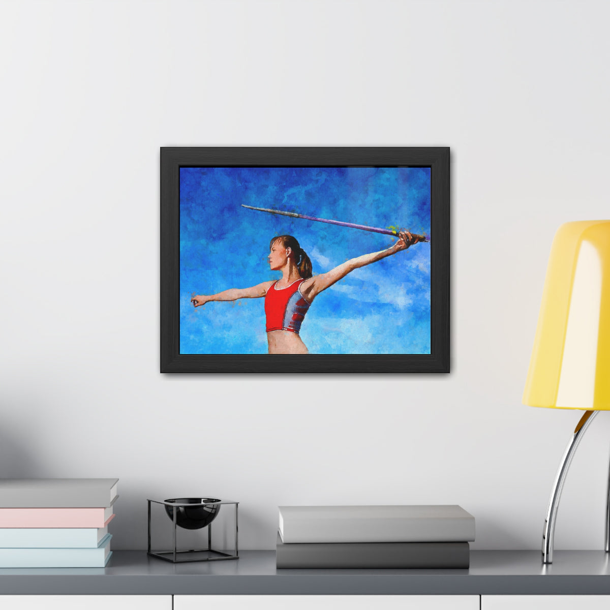 Captivating Javelin Thrower Fine Art Print – Ready to Hang Framed Watercolour Painting Poster, Athletics Wall Art, Athletics Fan Gift