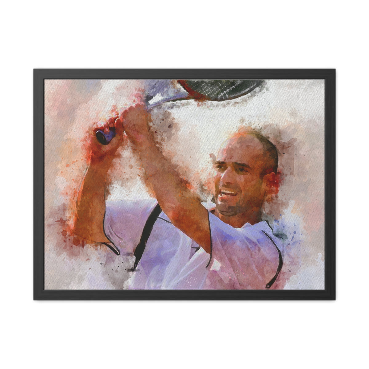 Andre Agassi Expressionist Portrait: Ready to Hang Framed Watercolour Fine Art Painting Print Poster, Tennis Wall Art, Tennis Fan Gift