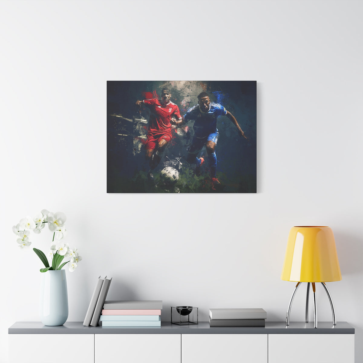 Rivalry Unleashed: Liverpool vs. Everton Expressionist Football Painting Print on Stretched Canvas. Ready to Hang Soccer Fan Gift
