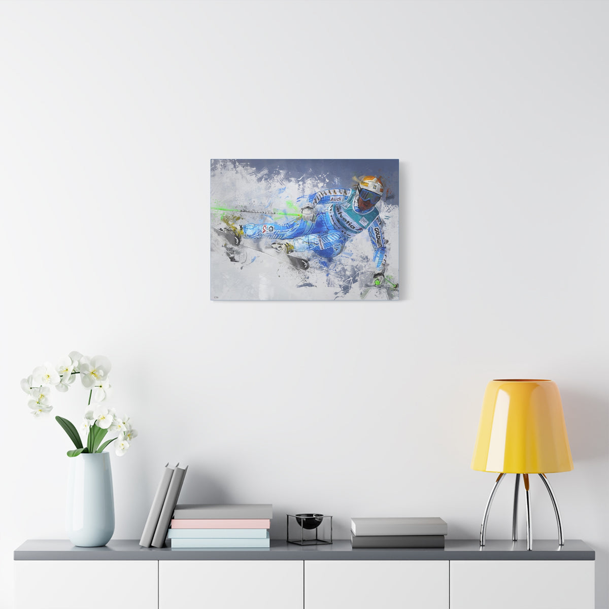 Anja Pärson's Alpine Elegance Skiing Painting Print on Stretched Canvas Skiing Fine Art Print Poster- Ready to Hang Wall Art, Skier Gift