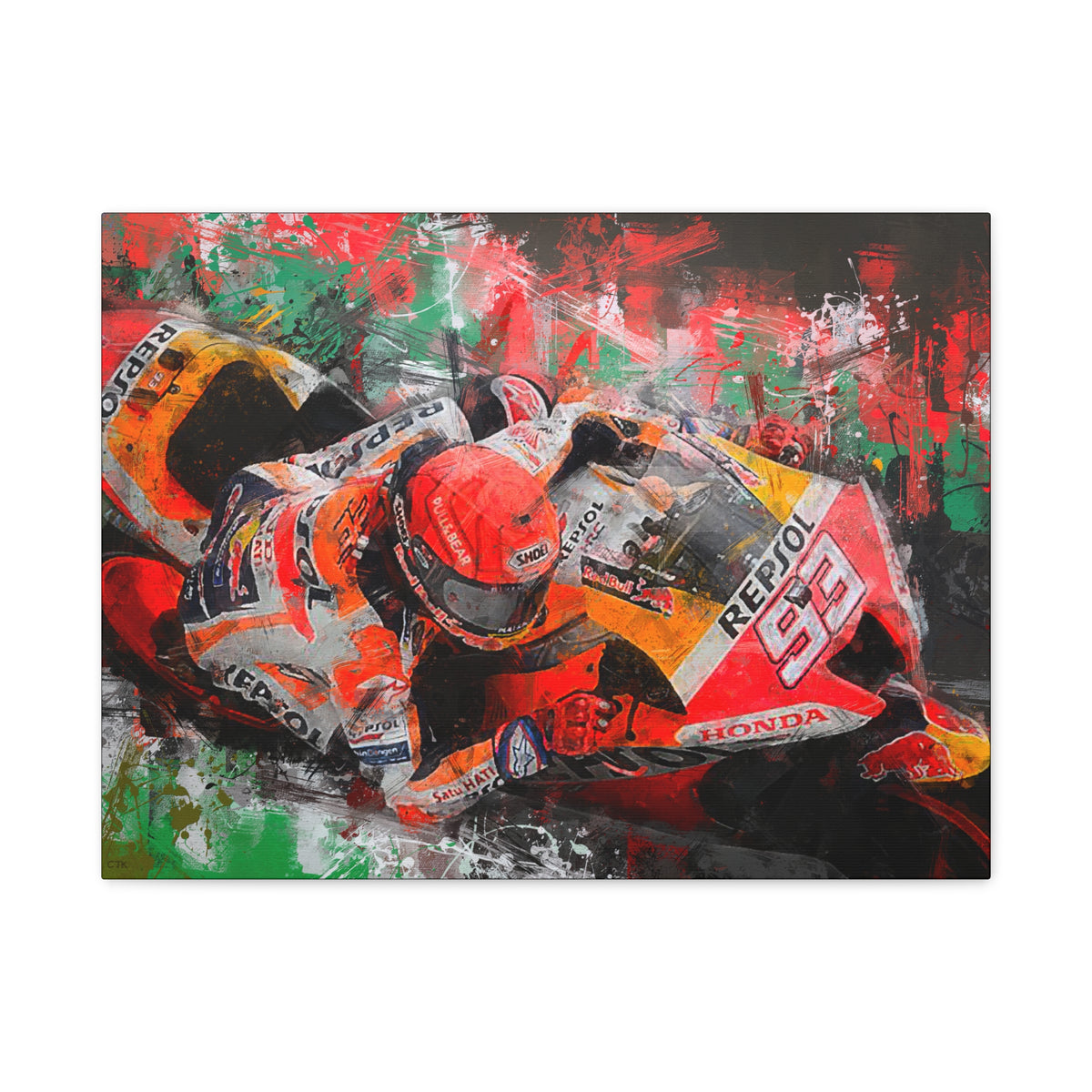 MotoGP Marc Marquez, Stretched Canvas Fine Art Print Poster, Ready to Hang, Wall Art Poster for Motorsports Enthusiasts, Perfect MotoGP Gift