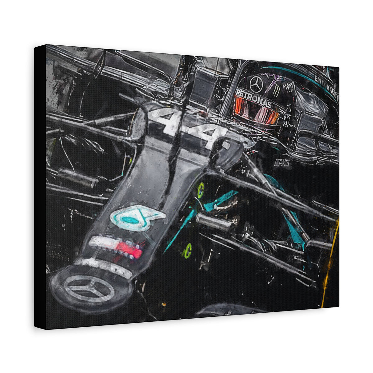 Drive into Mercedes Elegance: Stretched Canvas Fine Art F1 Print Poster - Ready to Hang, Wall Art Formula One Gift