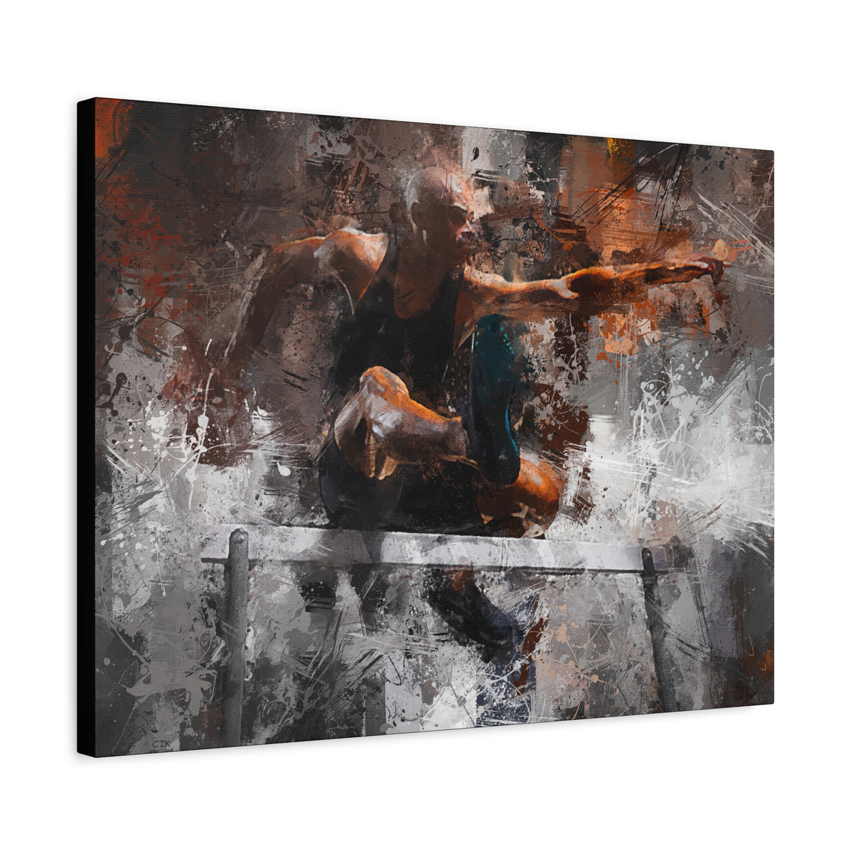 Athletic Hurdler Expressionist Canvas Print - Fine Art Athletics Décor with Expressive Brush Strokes and Splashes of Paint. Stretched Canvas Athletics Fine Art Print Poster - Ready to Hang Wall Art, Hurdling Fan Gift