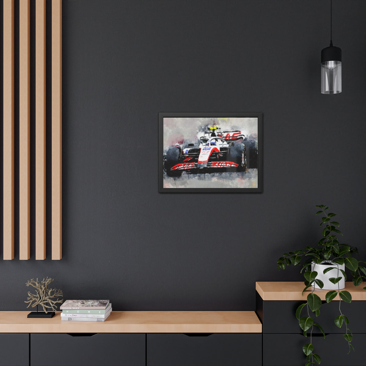 Drive into the Haas Speedscape: Framed Watercolour F1 Fine Art Print - Ready to Hang, Wall Art Formula One Gift
