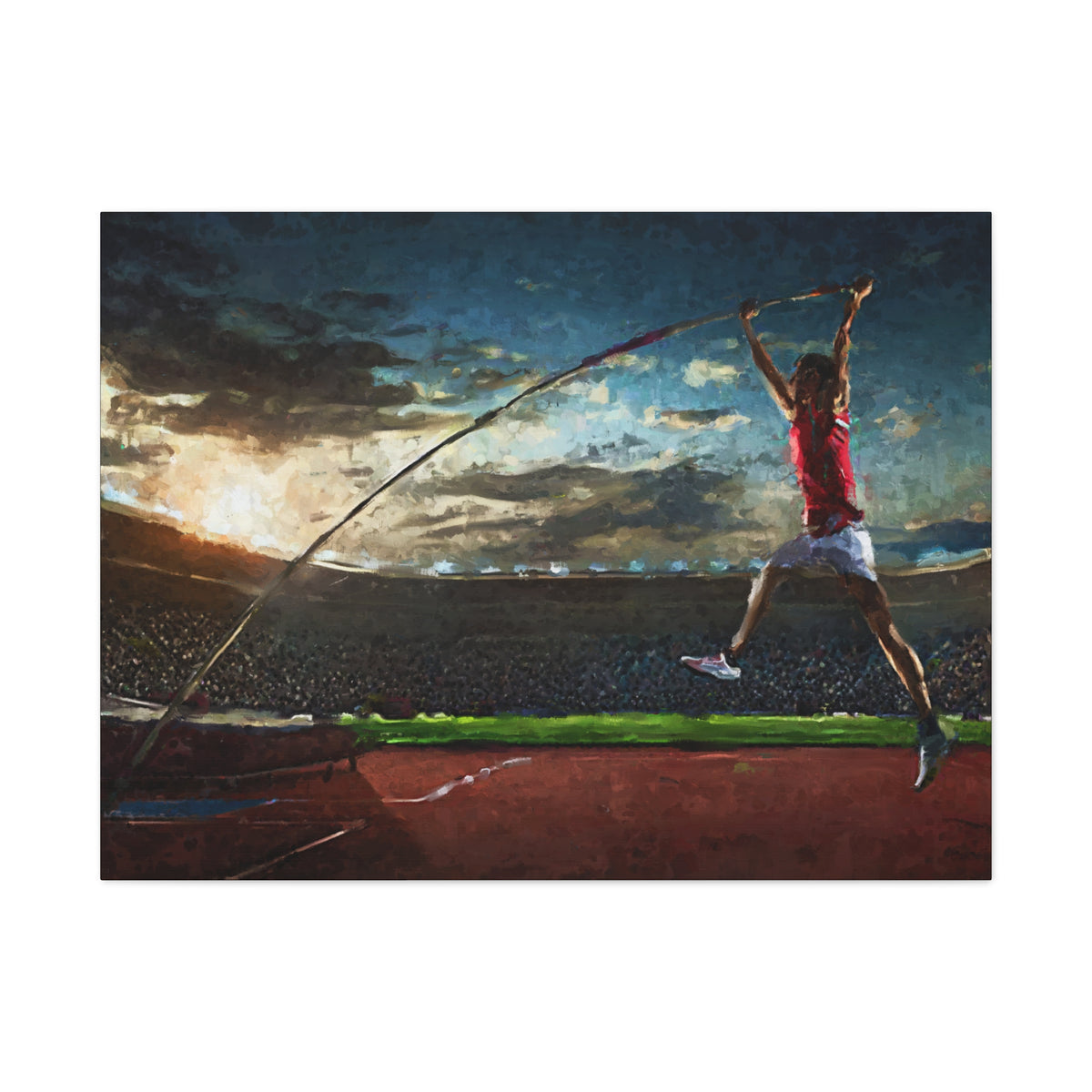 Impressionist Modern Art Print on Canvas of a Pole Vaulter – Captivating Athletics Wall Art with Impasto Brush Strokes, Stretched Canvas Athletics Fine Art Print Poster- Ready to Hang Wall Art, Pole Vault Fan Gift