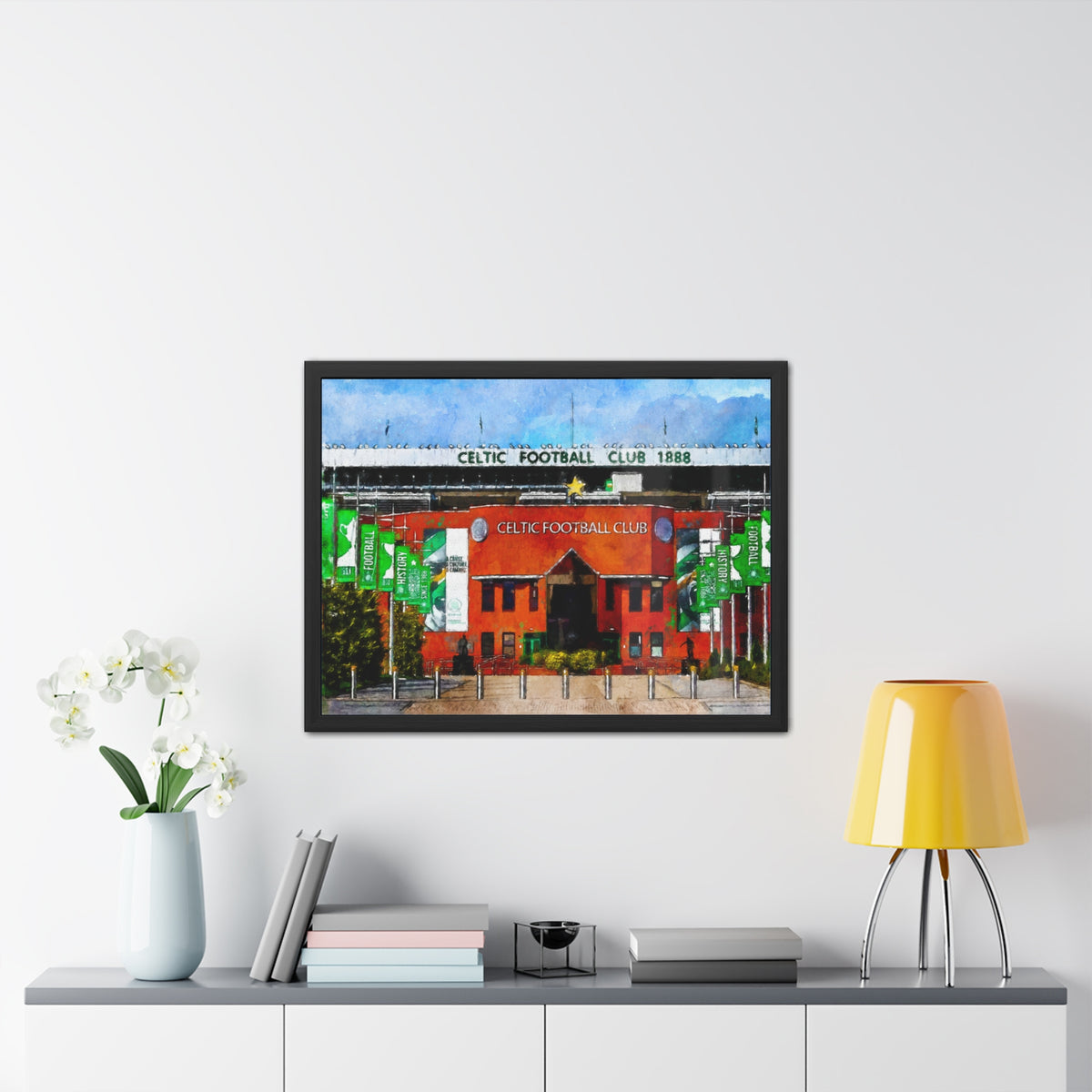 Celtic Park Framed Fine Art - Ready to Hang Framed Watercolour Fine Art Painting Print Poster, Football Wall Art, Soccer Fan Gift
