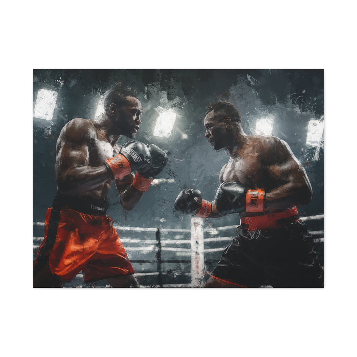 Dynamic Boxing Duo: Stretched Canvas Fine Art Boxing Print Poster - Ready to Hang, Wall Art Boxing Gift