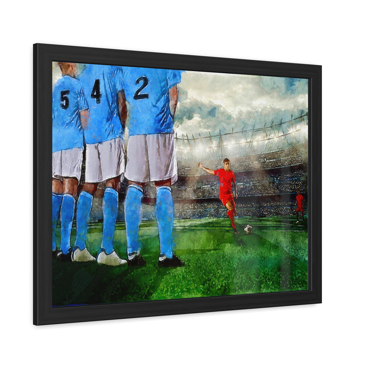Gap in the Wall: Expressionist Soccer Art - Score the Moment! Ready to Hang Framed Watercolour Art Print, Football Wall Art, Soccer Fan Gift