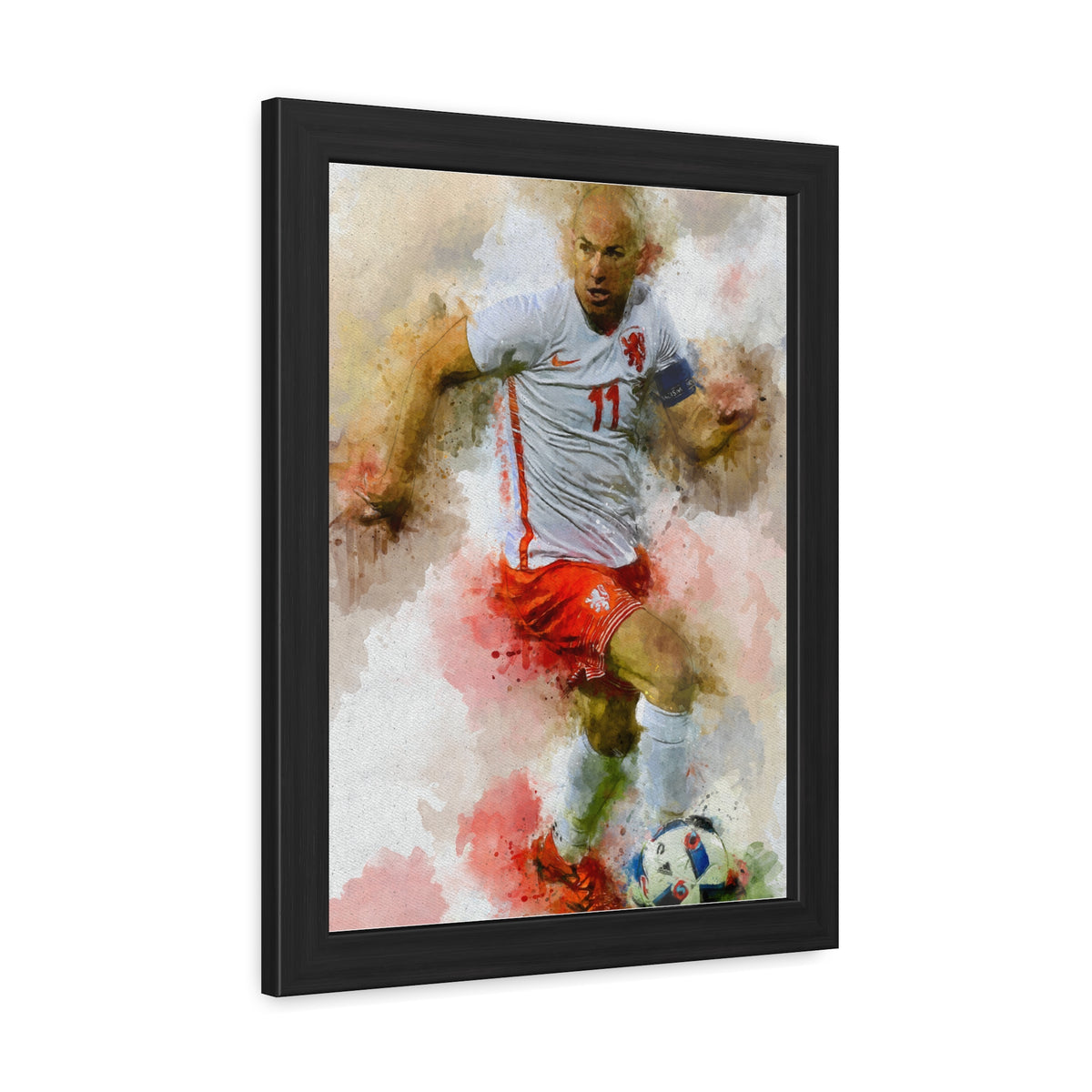 Arjen Robben Expressionist Portrait - Soccer Legend Art! Ready to Hang Framed Watercolour Fine Art Painting Print Poster, Football Wall Art, Soccer Fan Gift
