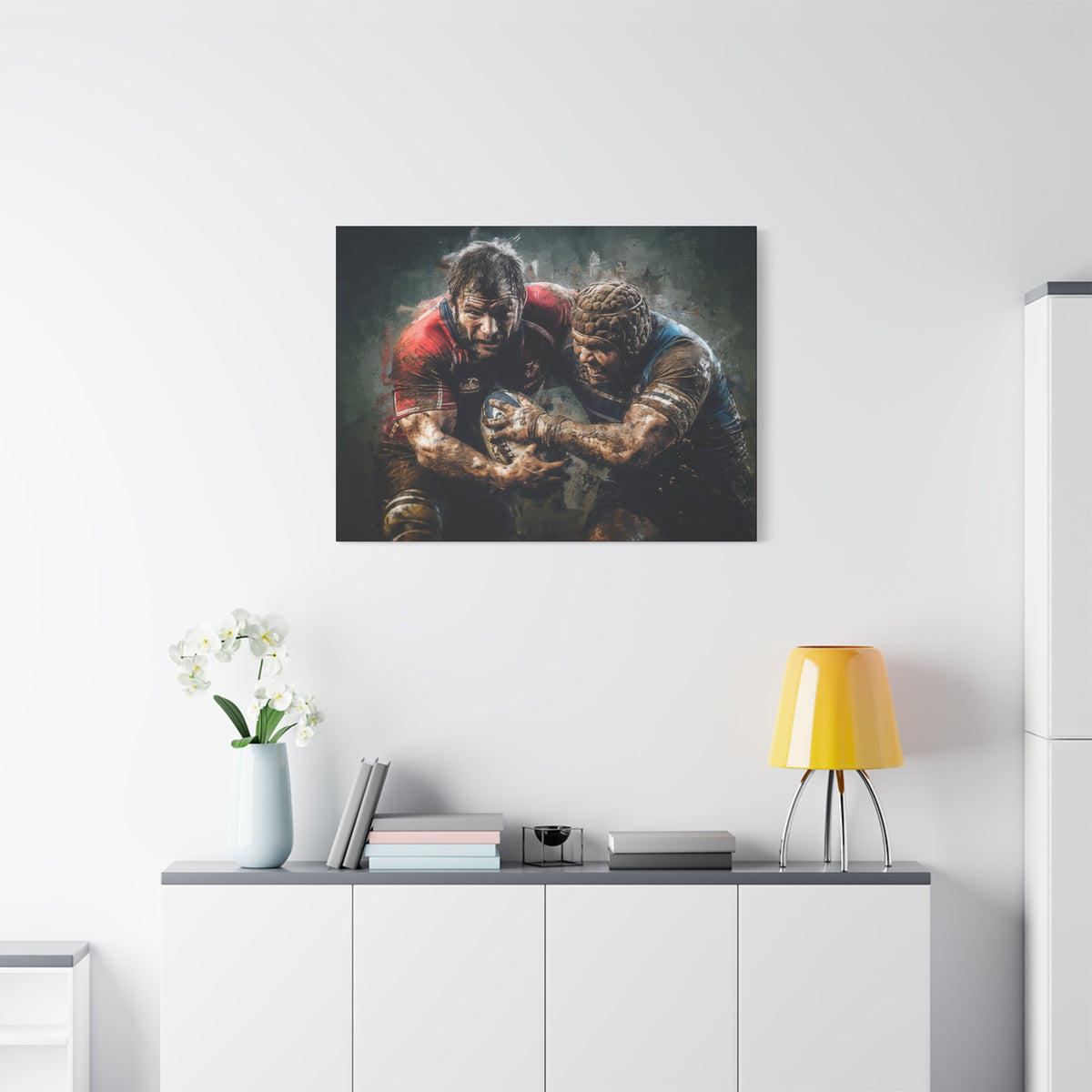 Rugby Intensity Unleashed: Expressionist Stretched Canvas Fine Art Painting Print Poster - Ready to Hang Wall Art, Rugby Gift